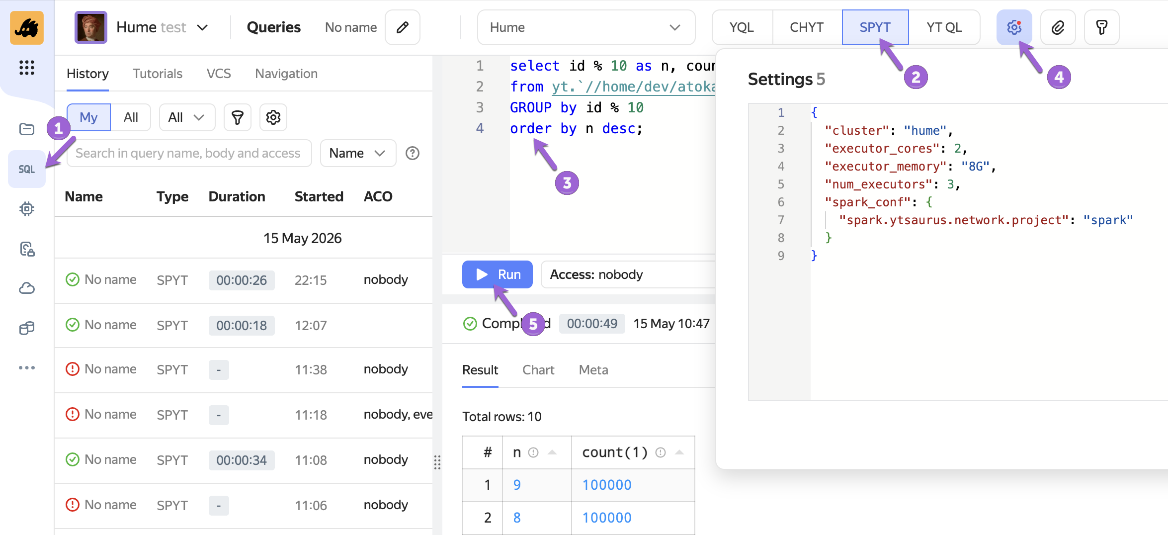 SPYT Connect in Query Tracker