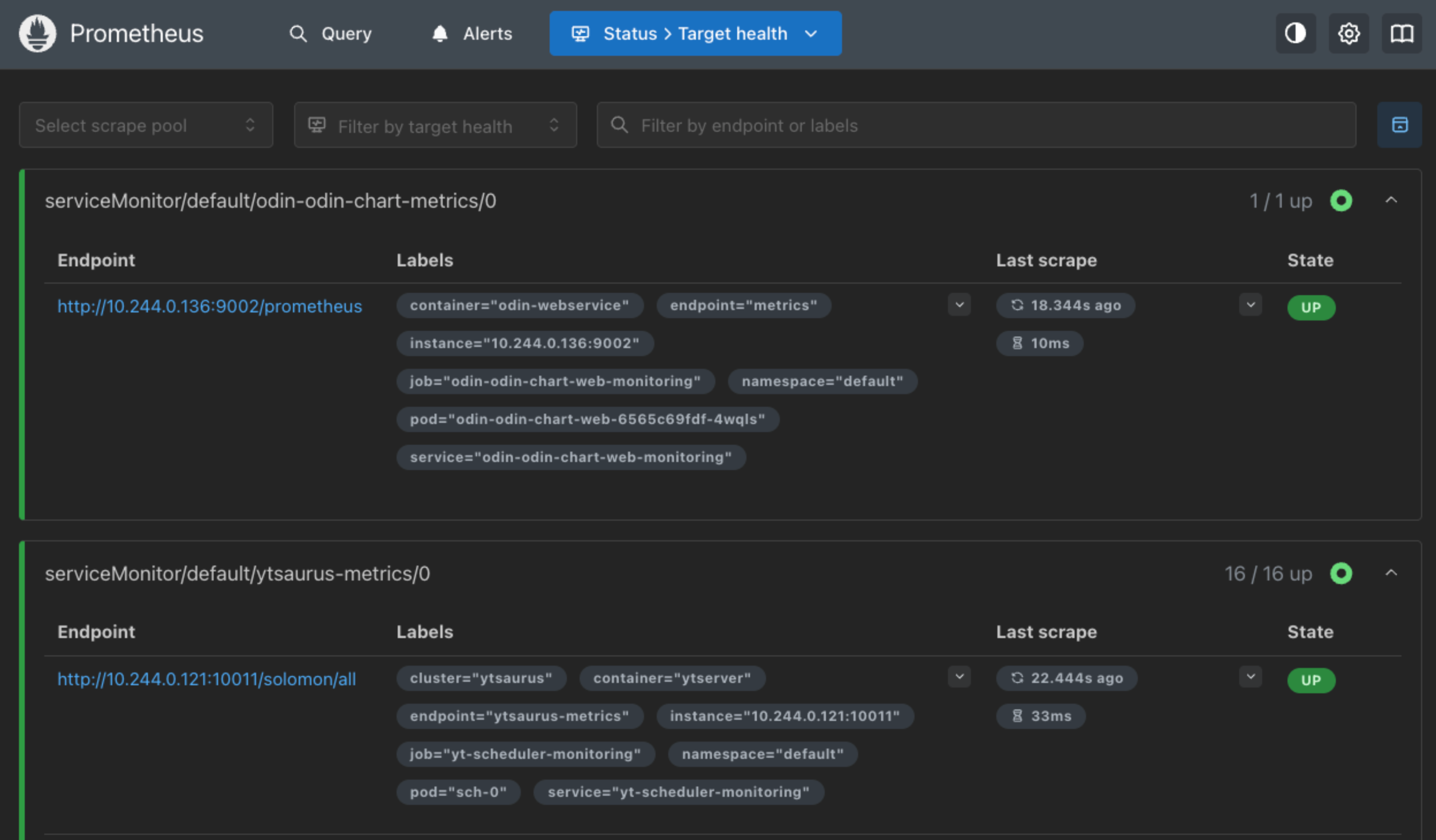 Odin service in Prometheus UI